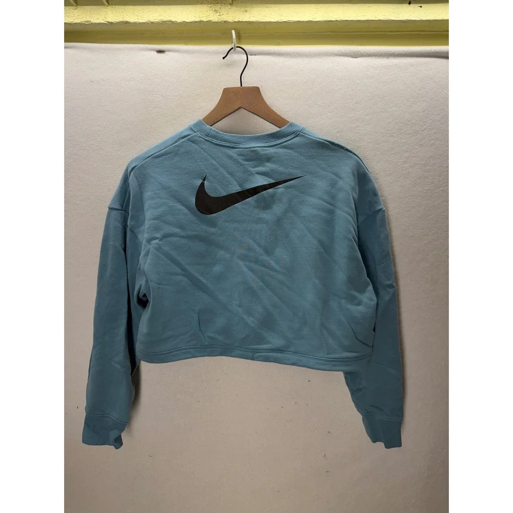 Nike Cropped Sweatshirt Women Medium Blue Swoosh Bungee Hem 3508
